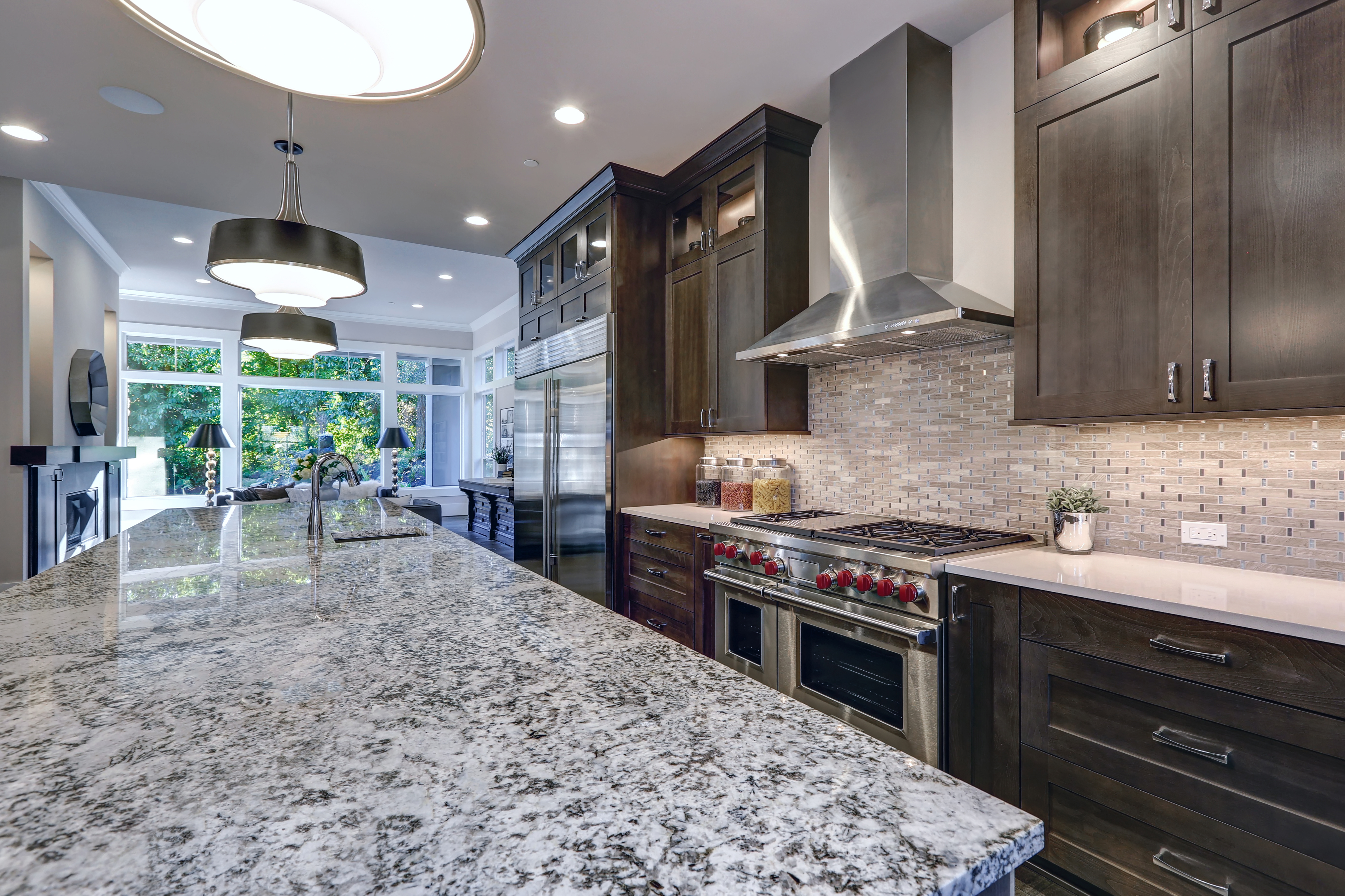 Modern kitchen with granite countertops